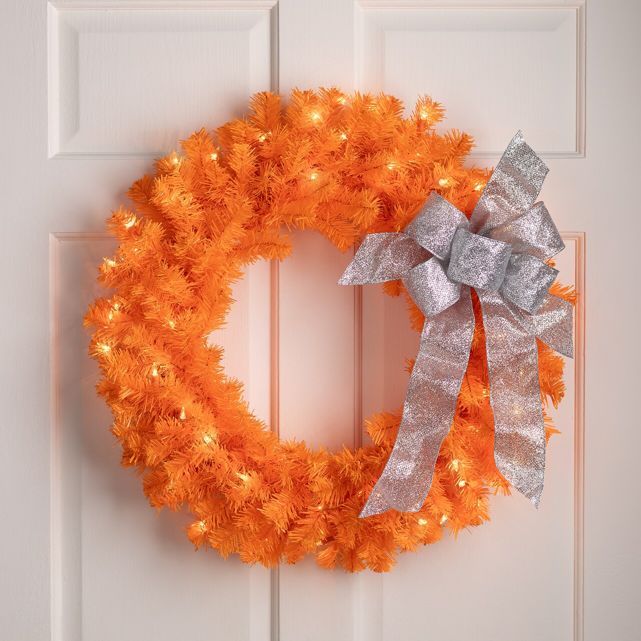 Northlight Pre-Lit Artificial Pine Christmas Wreath - 24" - Orange - Clear Lights